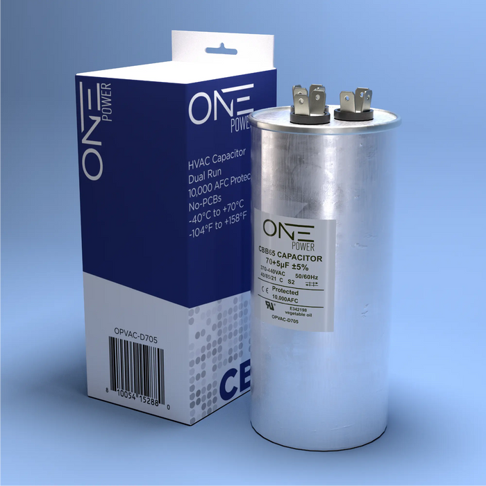 ONE Power 70/7.5-MFD, 370V or 440V Dual Run A/C Capacitor 70+7.5 uF CBB65B Air Conditioner Capacitors for AC Unit Fan Motor Start or Heat Pump or Condenser Straight Cool (OPCDR705) One Products AC Capacitors