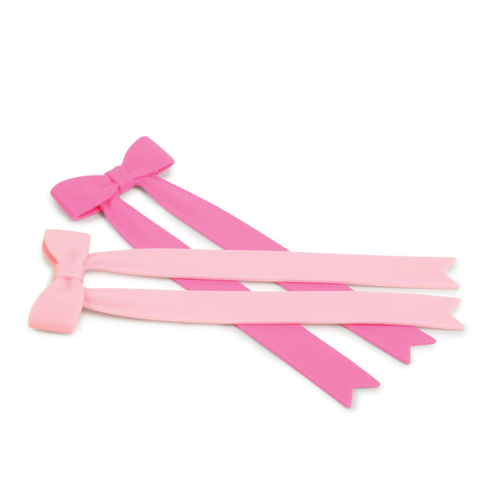 Set of pink bow bookmarks on a white background