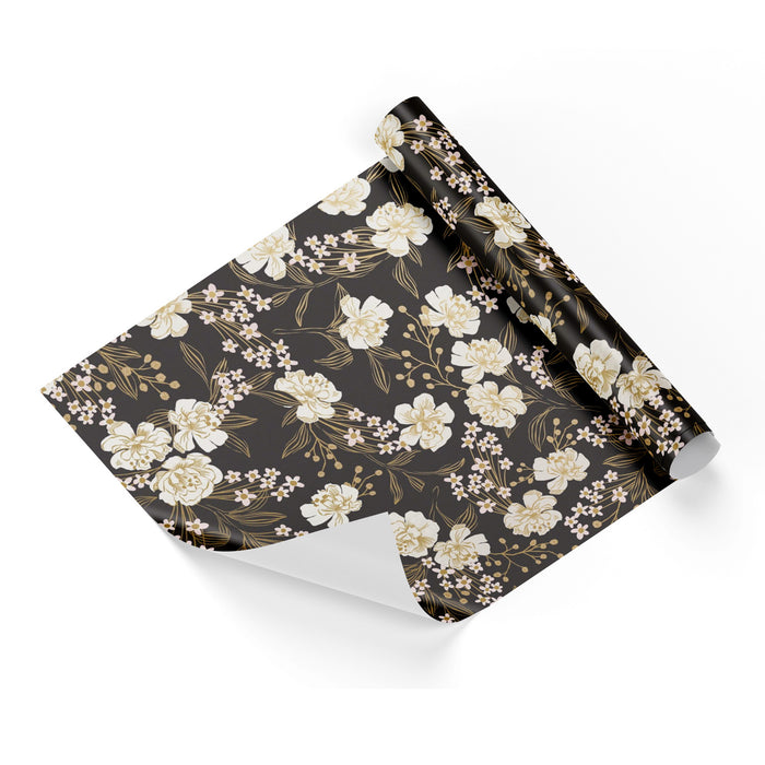 Pale Flowers Black Base Wrapping Paper
