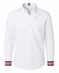 Pearly Vine White Oxford with Navy & Pink Stripe Ribbon Trim, XL