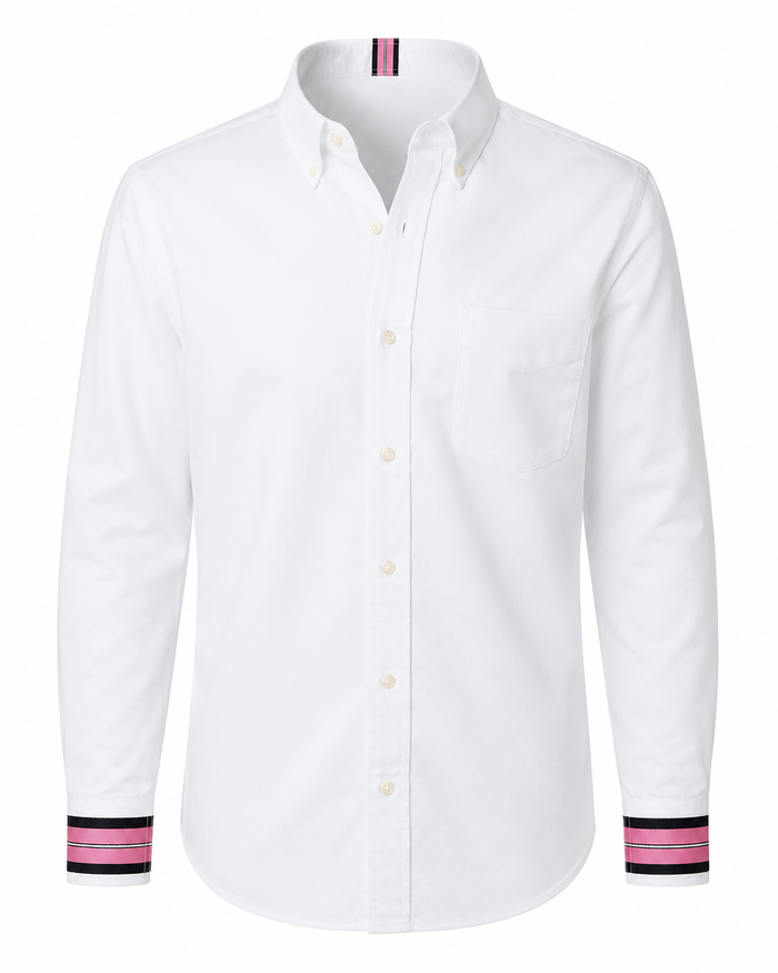 Pearly Vine White Oxford with Navy & Pink Stripe Ribbon Trim, XL