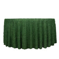 Green table skirt with a ruffled design for events and parties.