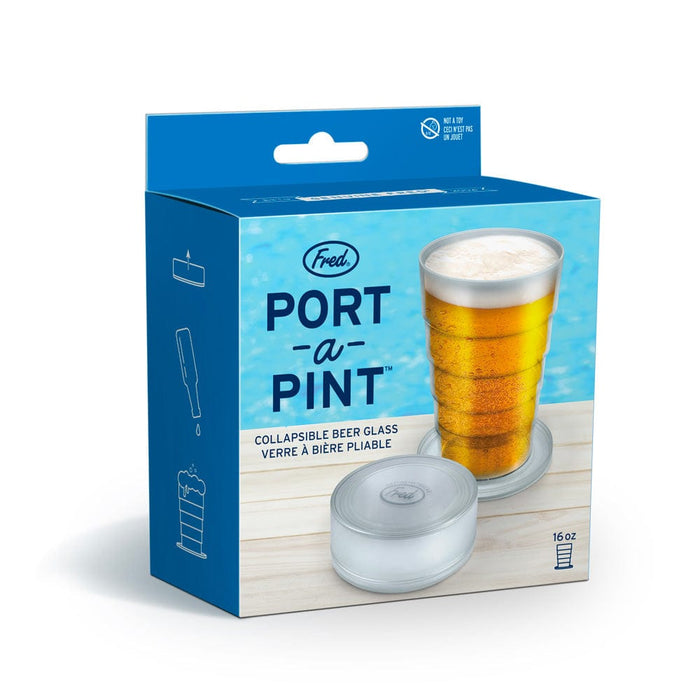 Port-a-Pint in packaging. Collapsible Beer Glass in blue package