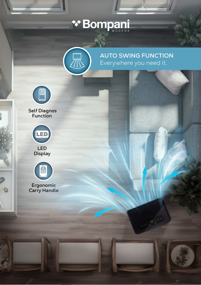 Portable Ac 9000Btu With Auto Swing, Led Display, And Remote Control - BO900