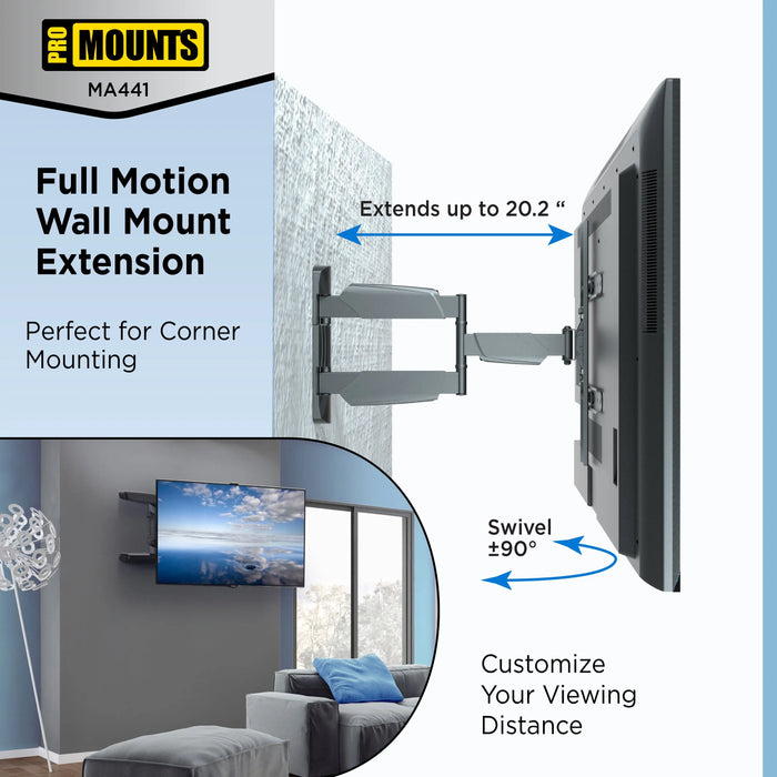 ProMounts Articulating TV Wall Mount for 32”-65” Holds up to 70lbs (MA4401) ProMounts Articulating Mount