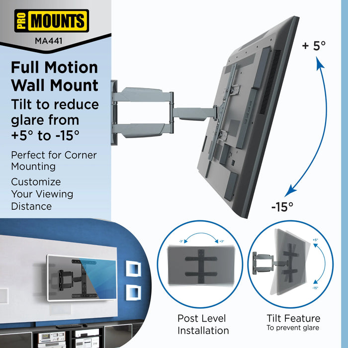 ProMounts Articulating TV Wall Mount for 32”-65” Holds up to 70lbs (MA4401) ProMounts Articulating Mount