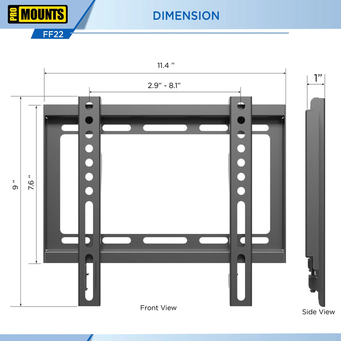 ProMounts Flat / Fixed TV Wall Mount for 13" to 47" TVs, Holds up to 55lbs \ ProMounts Flat Mount