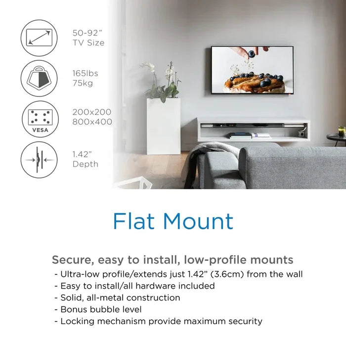 ProMounts Flat / Fixed TV Wall Mount for 50" to 92" TVs up to 165lbs (FF84) - One Products