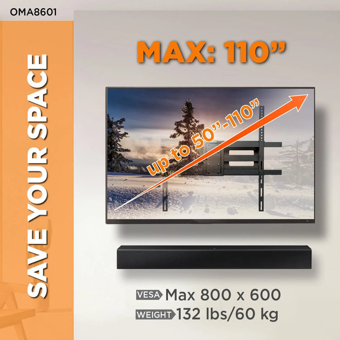 ProMounts Large Articulating/Full Motion TV Wall Mount for 50”-110” Screens and Holds up to 132lbs (OMA8601) - One Products