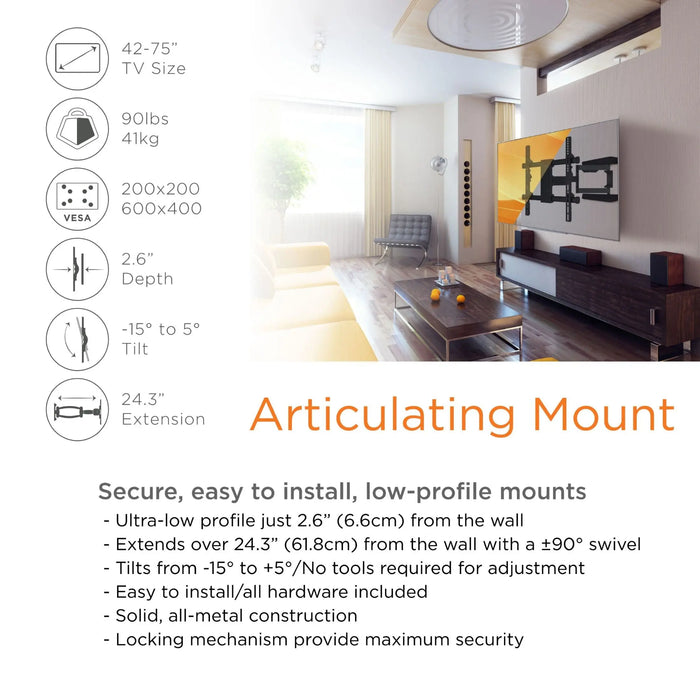 ProMounts  Premium Articulating / Full Motion Wall TV Mount For 42" to 75" TVs Up to 90lbs ProMounts TV Mounts