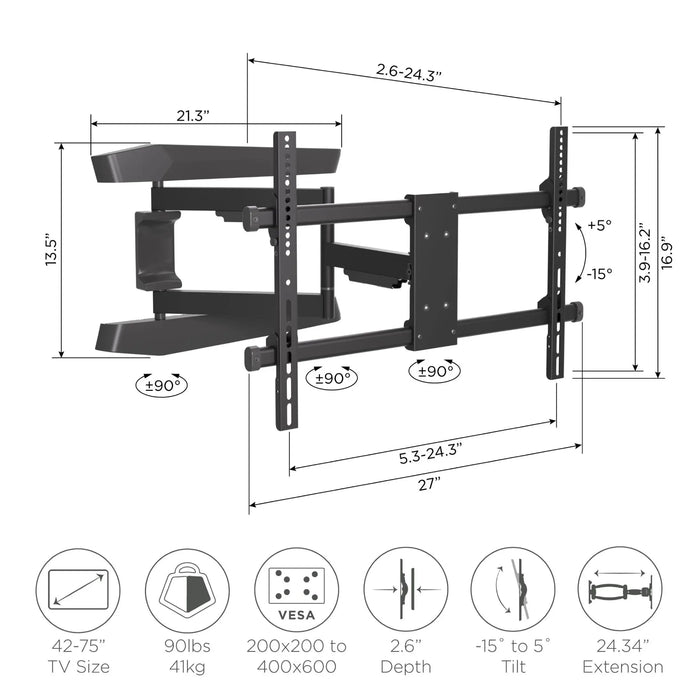 ProMounts  Premium Articulating / Full Motion Wall TV Mount For 42" to 75" TVs Up to 90lbs ProMounts TV Mounts