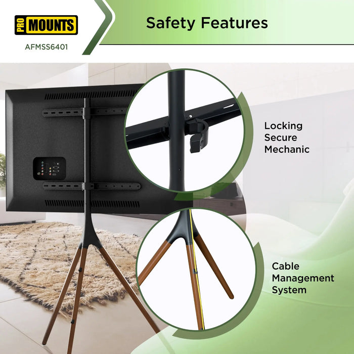 ProMounts Premium Artistic Easel Tripod TV Stand for 47-72 inch LED LCD OLED Flat and Curved Screens, Portable Height Adjustable TV Mount Stand for Bedroom, Living Room, Studio ProMounts TV Stand