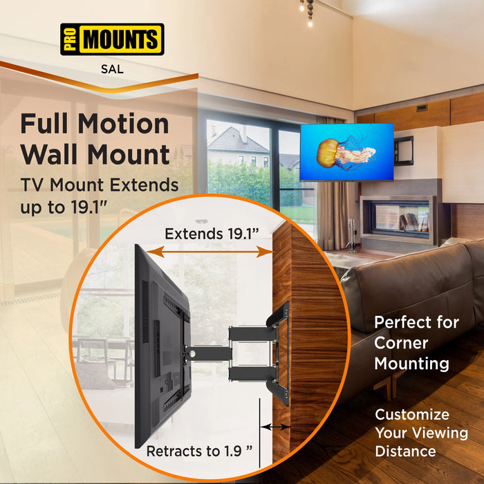ProMounts Articulating / Full-Motion TV Wall Mount for 37" to 85" TVs up to 120 lbs (SAL) - One Products