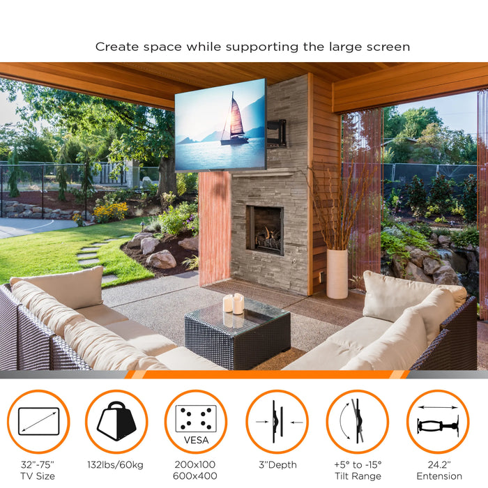 ProMounts Premium Indoor and Outdoor Articulating TV Mount TV Mount with Extendable Arm for 32"-75" TVs Holds up to 132lbs ProMounts Outdoor Articulating Mount
