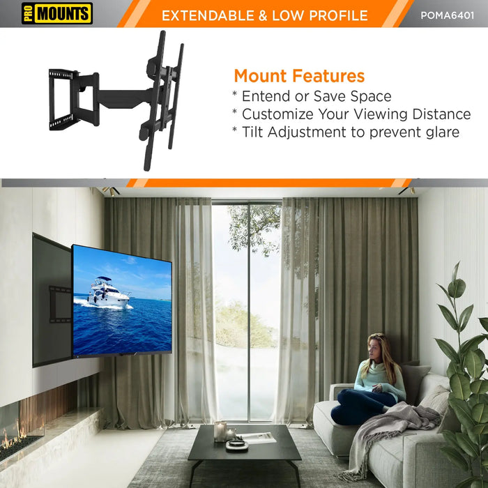 ProMounts Premium Indoor and Outdoor Articulating TV Mount TV Mount with Extendable Arm for 32"-75" TVs Holds up to 132lbs ProMounts Outdoor Articulating Mount