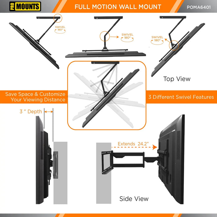 ProMounts Premium Indoor and Outdoor Articulating TV Mount TV Mount with Extendable Arm for 32"-75" TVs Holds up to 132lbs ProMounts Outdoor Articulating Mount