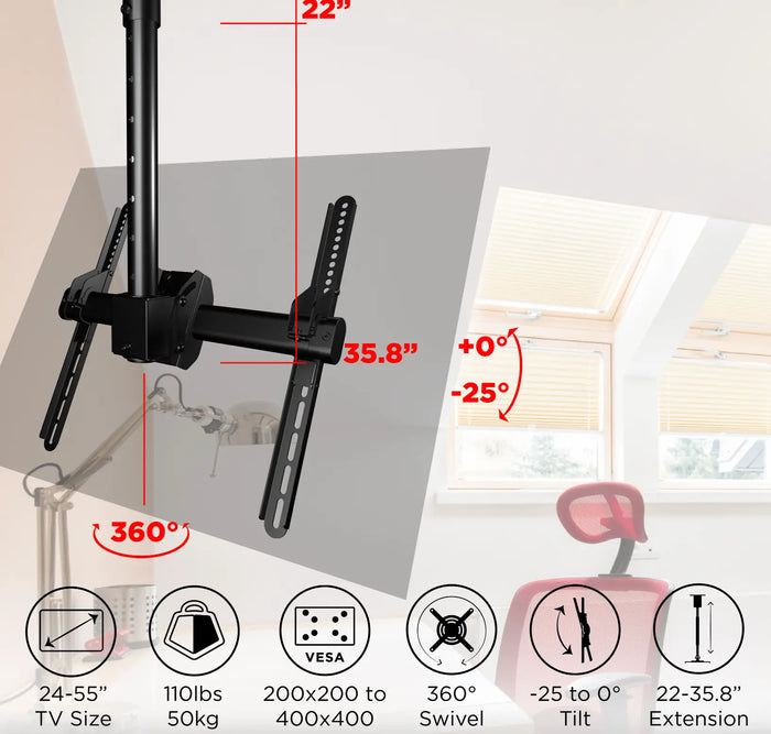 ProMounts Premium TV Ceiling Mount Fits Most 32-65 inch, Holds 88lbs ProMounts Ceiling Mount