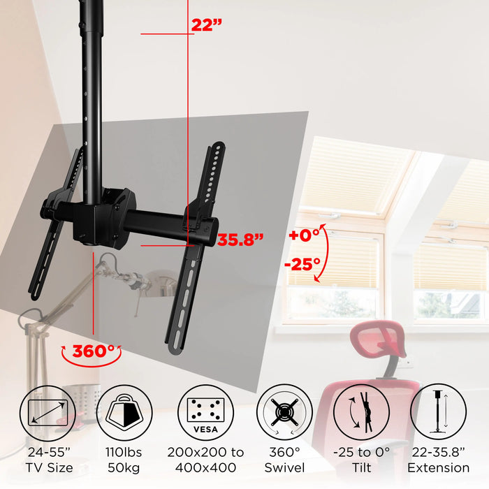 ProMounts Premium TV Ceiling Mount Fits Most 32-65 inch, Holds 88lbs ProMounts Ceiling Mount