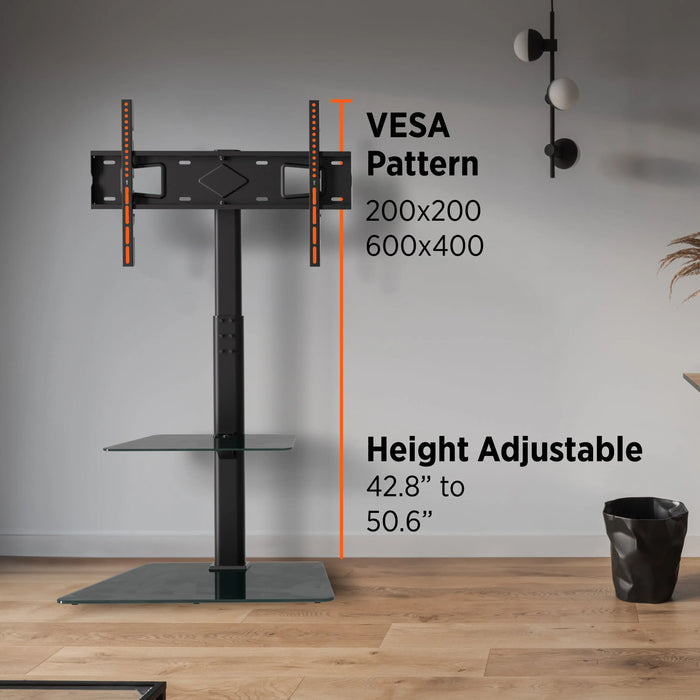 ProMounts TV Floor Stand Mount for 37" to 72" TVs with Height Adjustable Shelf and 25° Swivel (AFMSS6402-02) ProMounts TV Stand
