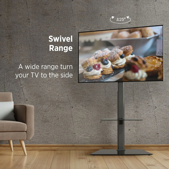 ProMounts TV Floor Stand Mount for 37" to 72" TVs with Height Adjustable Shelf and 25° Swivel (AFMSS6402-02) ProMounts TV Stand