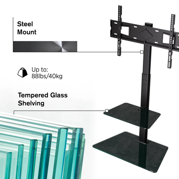 ProMounts TV Floor Stand Mount for 37" to 72" TVs with Height Adjustable Shelf and 25° Swivel (AFMSS6402-02) ProMounts TV Stand