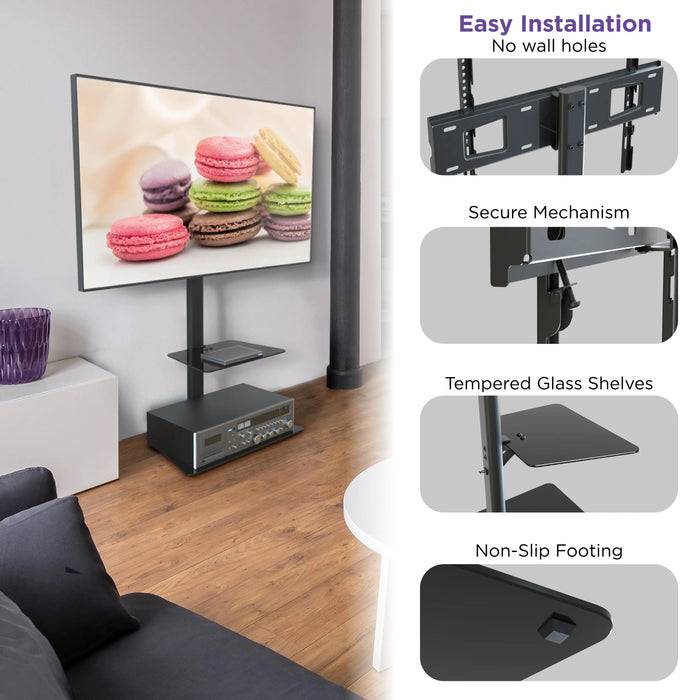 ProMounts TV Floor Stand Mount for 37" to 72" TVs with Height Adjustable Shelf and 25° Swivel (AFMSS6402-02) ProMounts TV Stand