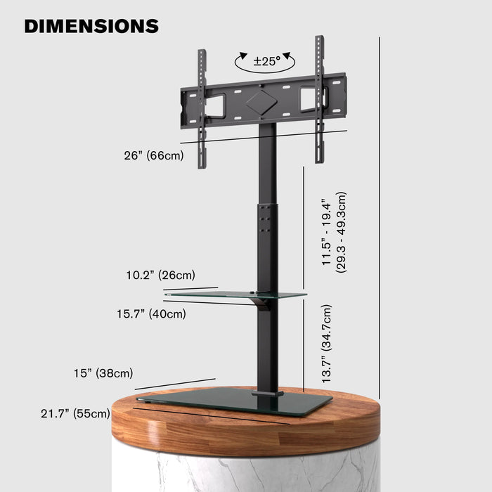 ProMounts TV Floor Stand Mount for 37" to 72" TVs with Height Adjustable Shelf and 25° Swivel (AFMSS6402-02) ProMounts TV Stand
