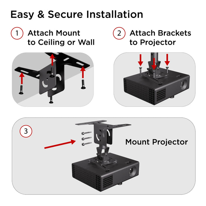 ProMounts Universal Ceiling Drop Down Projector Mount Bracket for Flat or Sloped Ceiling, Compatible with LCD/DLP Projector, Tilts ±20°/Swivel 360° and Suspends up to 7.5" (UPR-PRO150) ProMounts Projector Mount