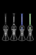 Front view of the Pulsar Bubble Vapor Vessel with Quartz Tip & Stand, featuring a clear glass body and a rounded base with a stand.