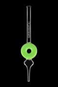 Green and clear glass dab tool with a rounded, circular mouthpiece.