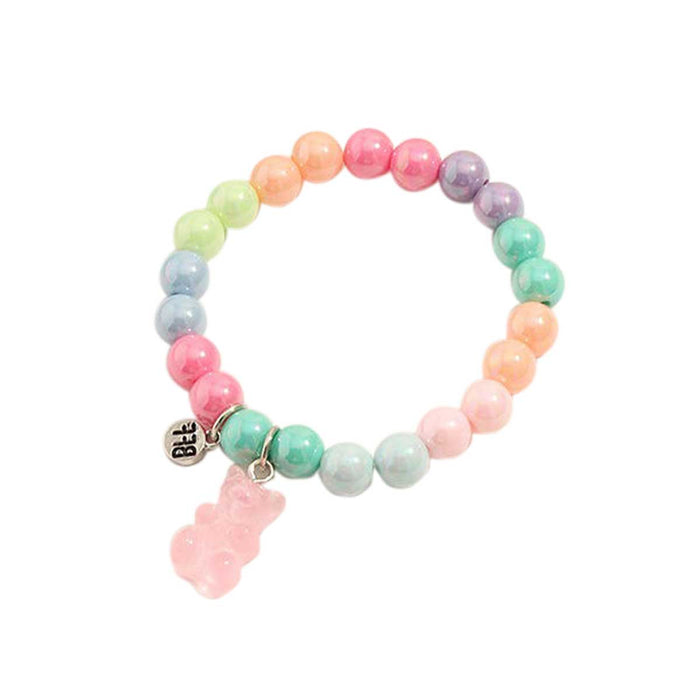 Rainbow Gummy Bear Charm Bracelet,  Pink