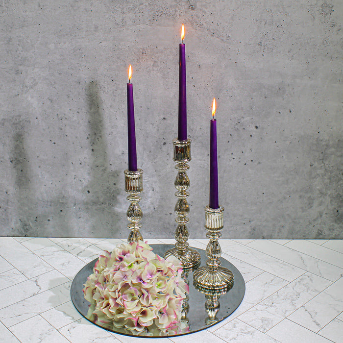 Richland Ribbed Unique Mercury Glass Taper Candle Holder  7"