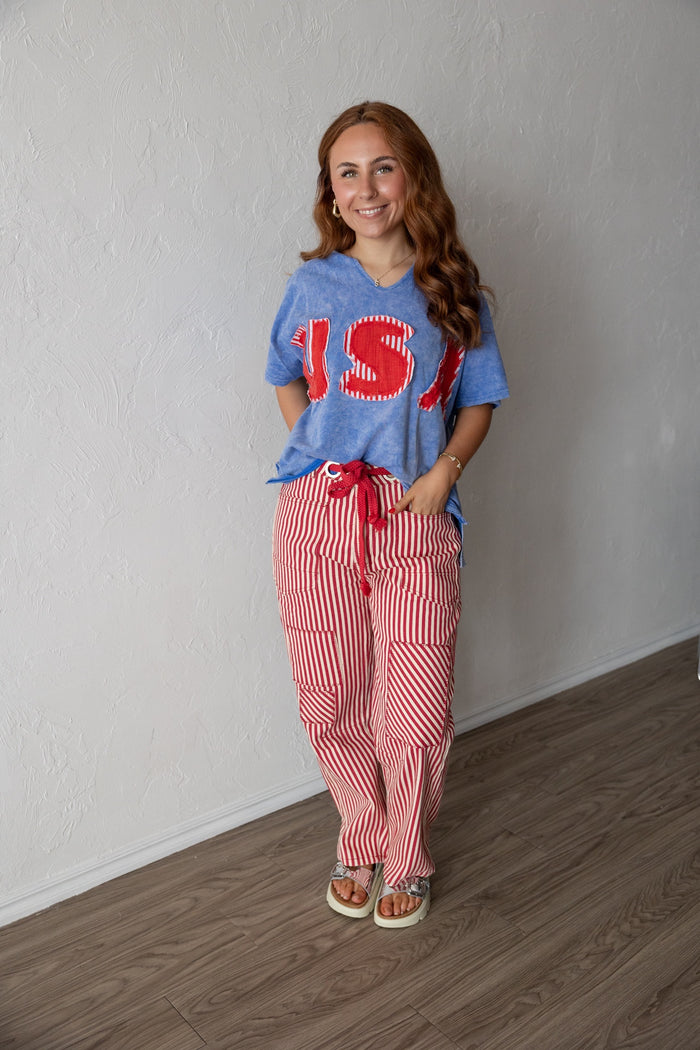 Rope Me In Relaxed Fit Stripe Pants Red