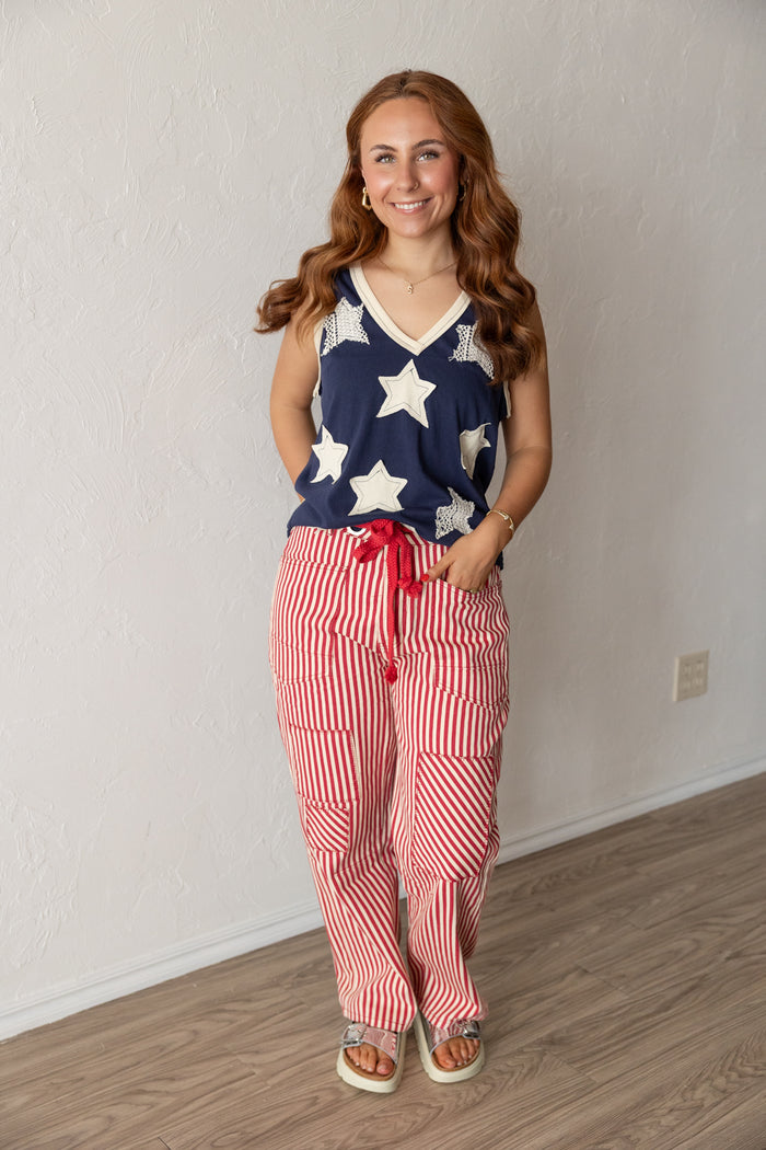 Rope Me In Relaxed Fit Stripe Pants Red