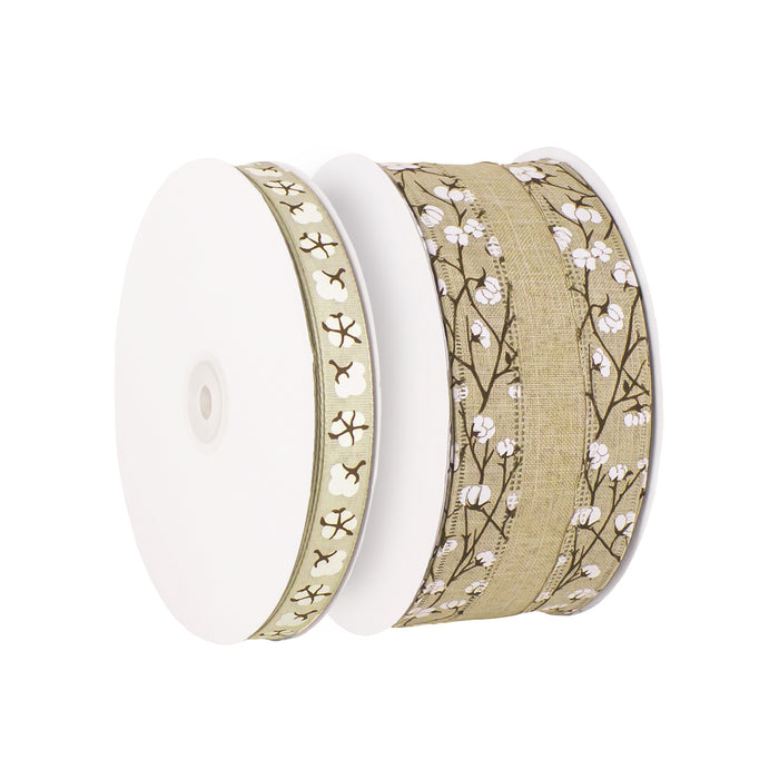 SATIN RIBBON WITH BRANCHES AND COTTONBALLS
