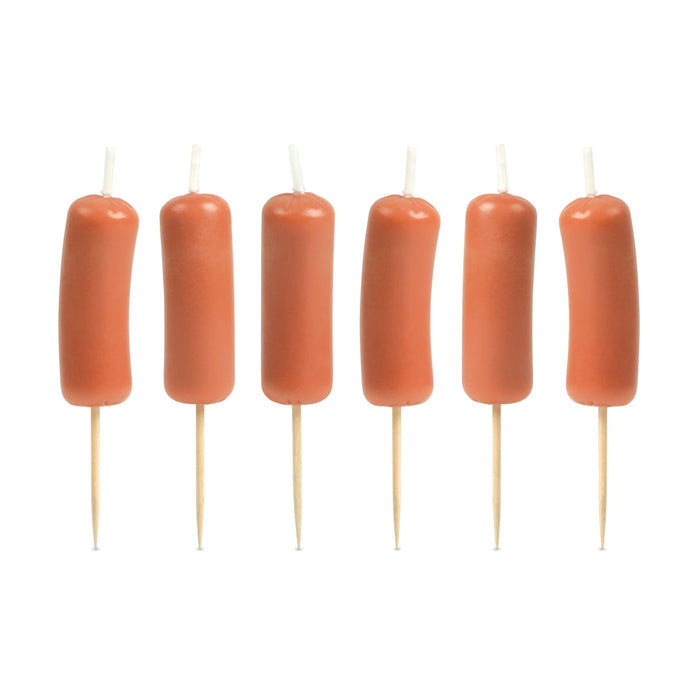 A set of 6 party candles that look like cocktail wieners