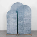 Blue fabric backdrops in arch shapes, varying sizes for photography use.