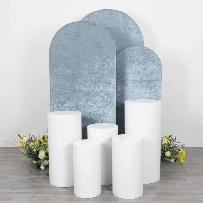 White and blue decorative pedestals with floral accents