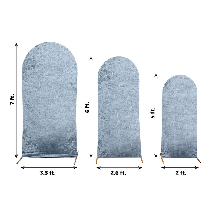 Three sizes of blue fabric backdrops on stands, measuring 2, 5, and 7 feet tall.