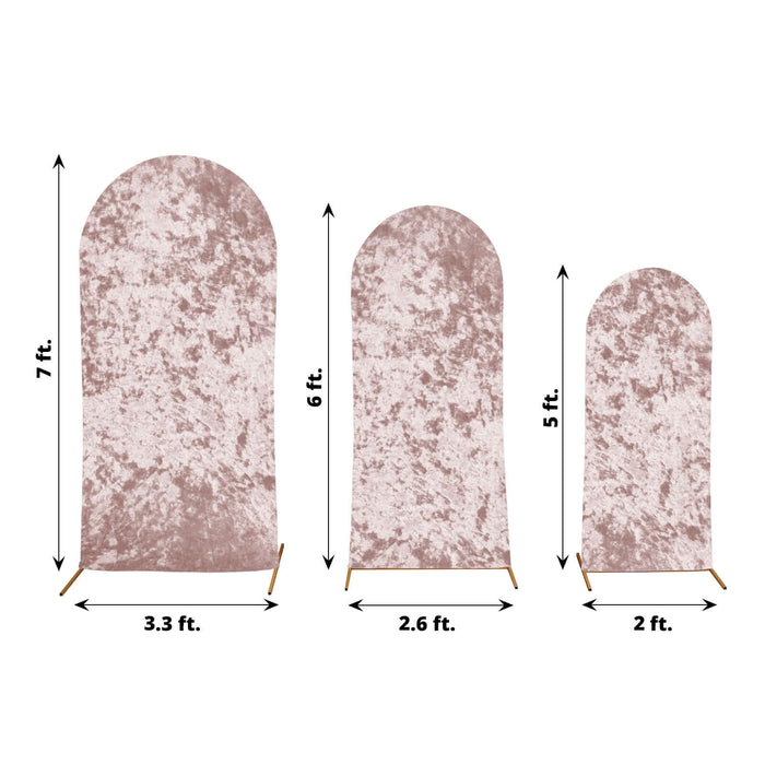 Set of three pink velvet backdrops with height and width dimensions