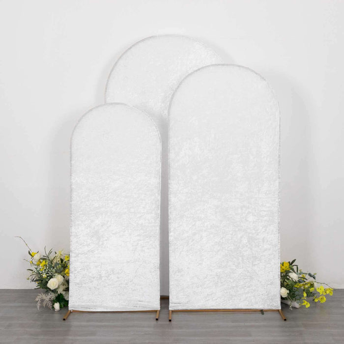 Set of three arched white backdrop panels with floral accents