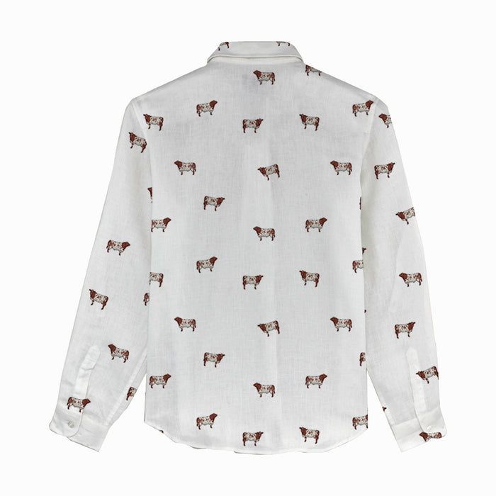 Shorthorn cattle icon pattern Women's Mock Linen Shirts for farmers