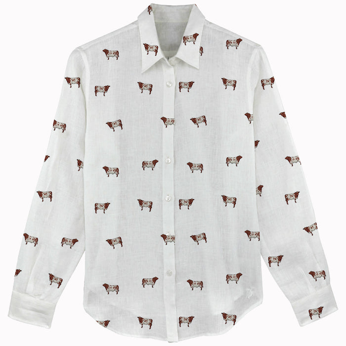 Shorthorn cattle icon pattern Women's Mock Linen Shirts for farmers