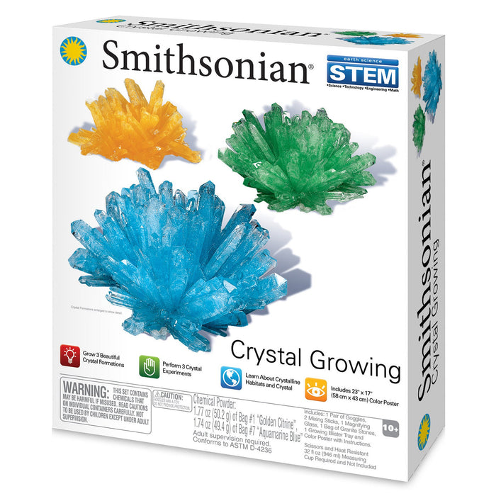 The Smithsonian Crystal Growing kit lets you grow blue, green, and yellow crystals. Great for STEM projects, it includes instructions and safety info. Learn about crystals with this fun and educational Smithsonian product.