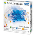 The Smithsonian Robo Spider by Smithsonian is a STEM kit for ages 8+, featuring a blue motorized walking robot with yellow-tipped legs. The box emphasizes STEM learning and fun build-and-play elements.