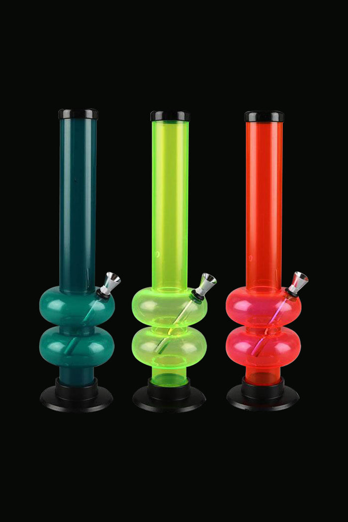 Front view of the Acrylic Double Bubble Base Water Pipe, showcasing its stacked bubble design against a plain black background.