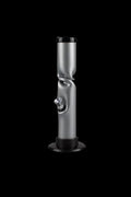 Silver glass water pipe with ice pinch and black accents against a black background.