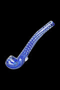 A detailed side view of the Double Glass Long Sherlock Pipe - Serpent Scales, showcasing its long, curved shape and scale-like texture.