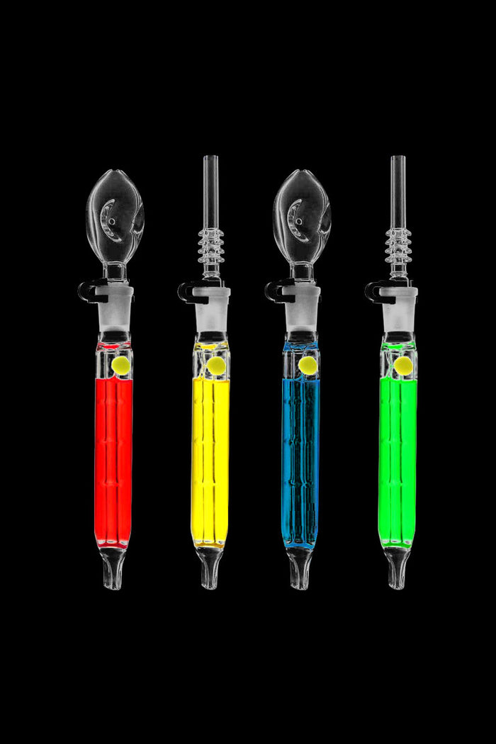 Front view of the Freezable Glycerin Dab Straw & Spoon Pipe, showcasing its clear glass construction against a black background.