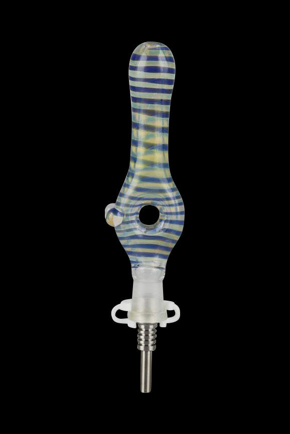 Colorful glass oil rig nail with titanium tip.